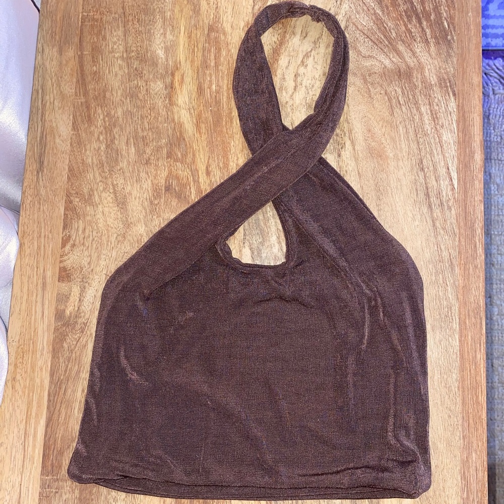 cute brown cross neck halter top